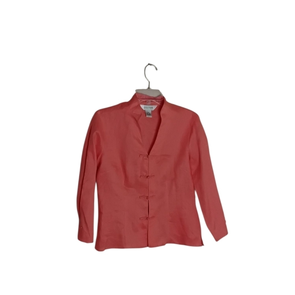 Allison Taylor Women's M Coral 100% Linen Long Sleeve Knot Buttons Blouse